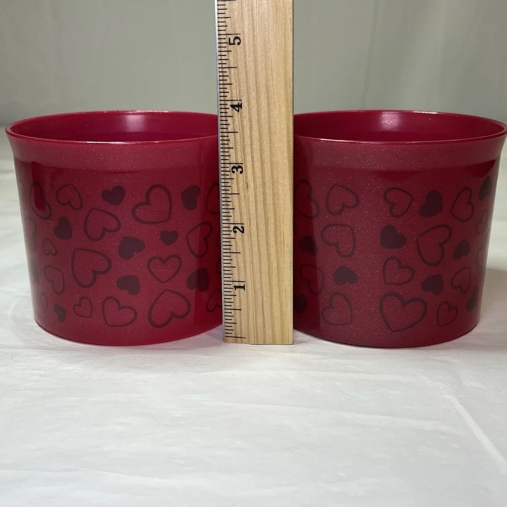 Tupperware Set of 2 Valentine Sparkly Red w/Printed Hearts 4623b-1 No Lids‎